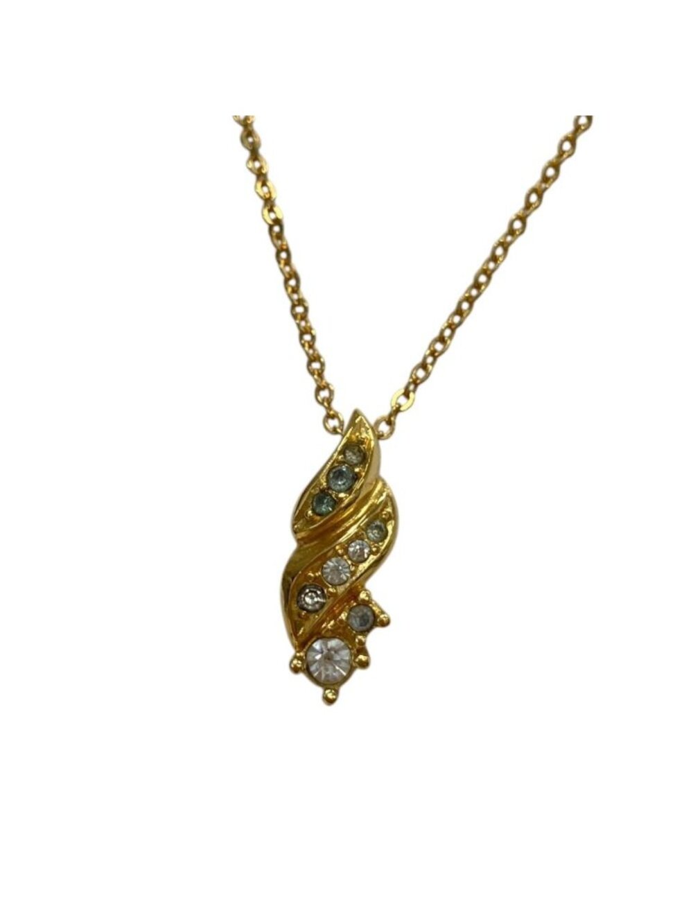 Dior Vintage Twisted Rhinestone Top Necklace Gold Colored